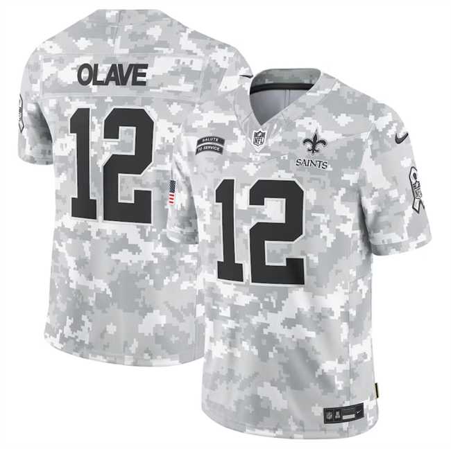 Mens New Orleans Saints #12 Chris Olave 2024 Arctic Camo Salute To Service Limited Stitched Jersey Dyin